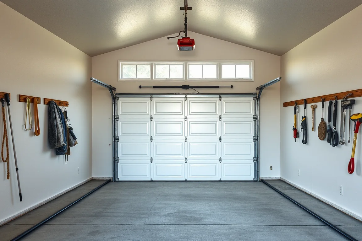 Garage door opening viewed from a clean residential garage