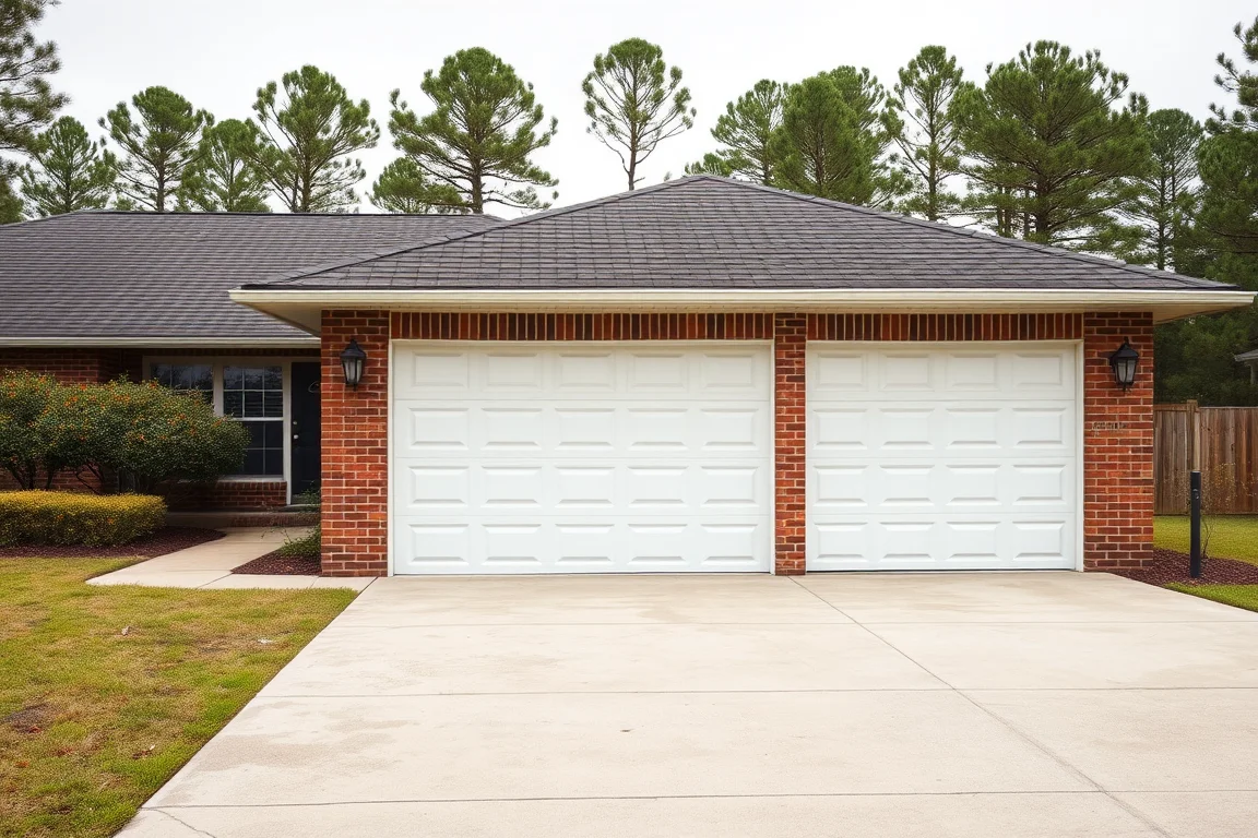 White paneled garage door on a brick North Florida home